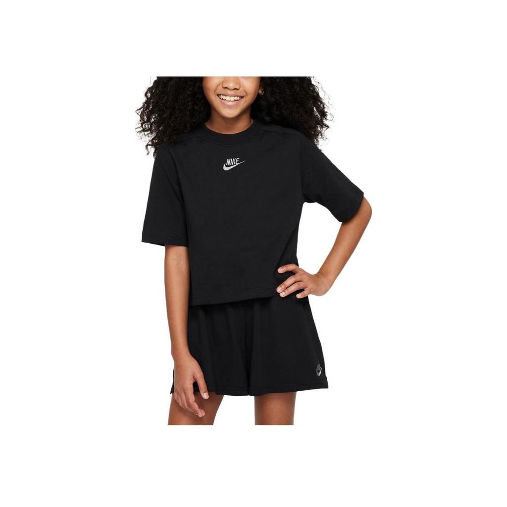 Nike Logo Print Crew Neck Short Sleeve T-Shirt Kids tops Black FN8589-010