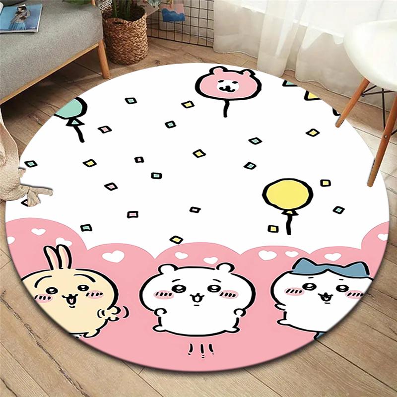Chiikawa runder Teppich, Teppich für Wohnzimmer Schlafzimmer Sofa Spielzimmer Dekor, rutschfeste Bodenmatte