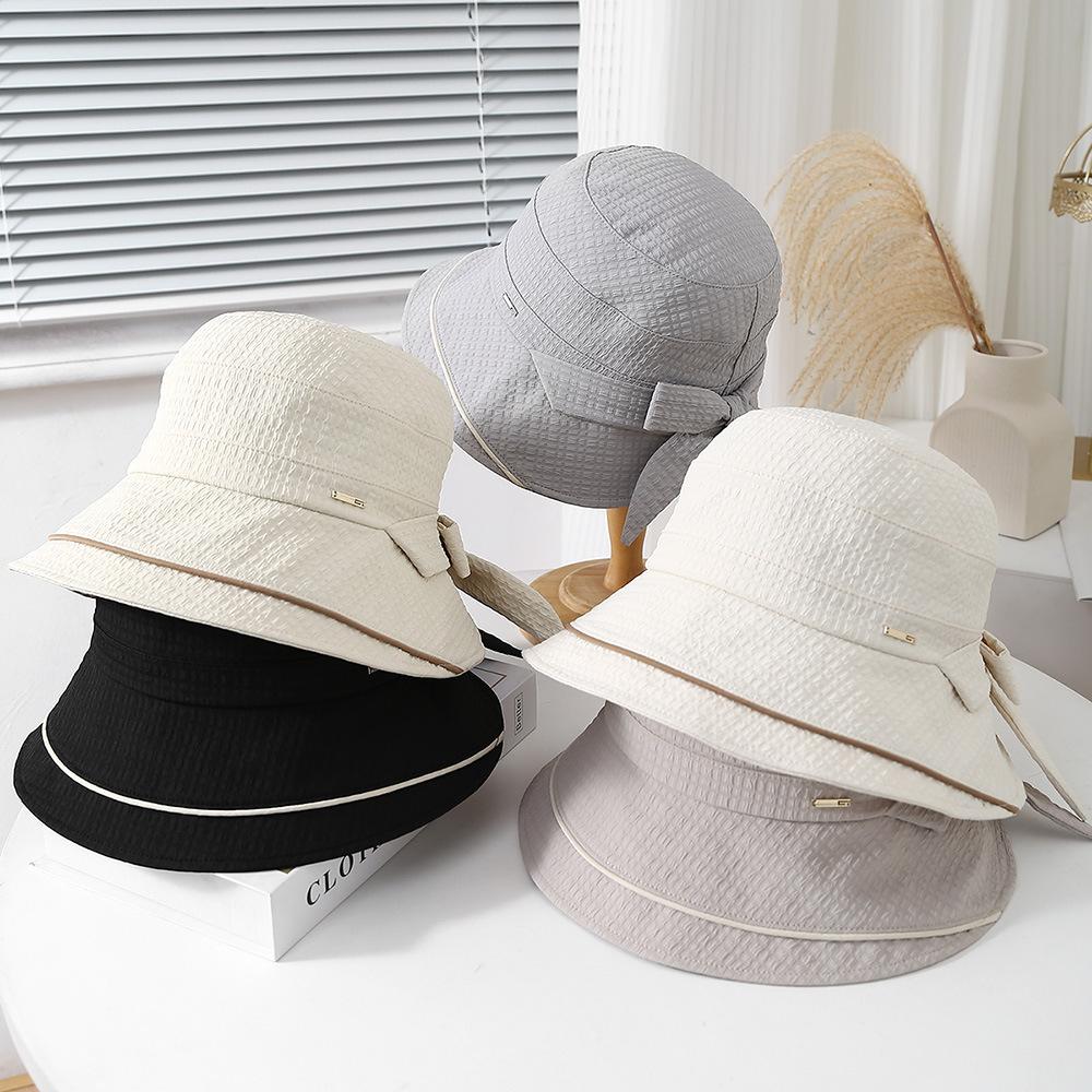 Summer Hats For Women Bucket Hat Korean Style Retro Lady Fashion Cloth Bow Foldable Sunscreen Trendy Women's Fisherman Cap New