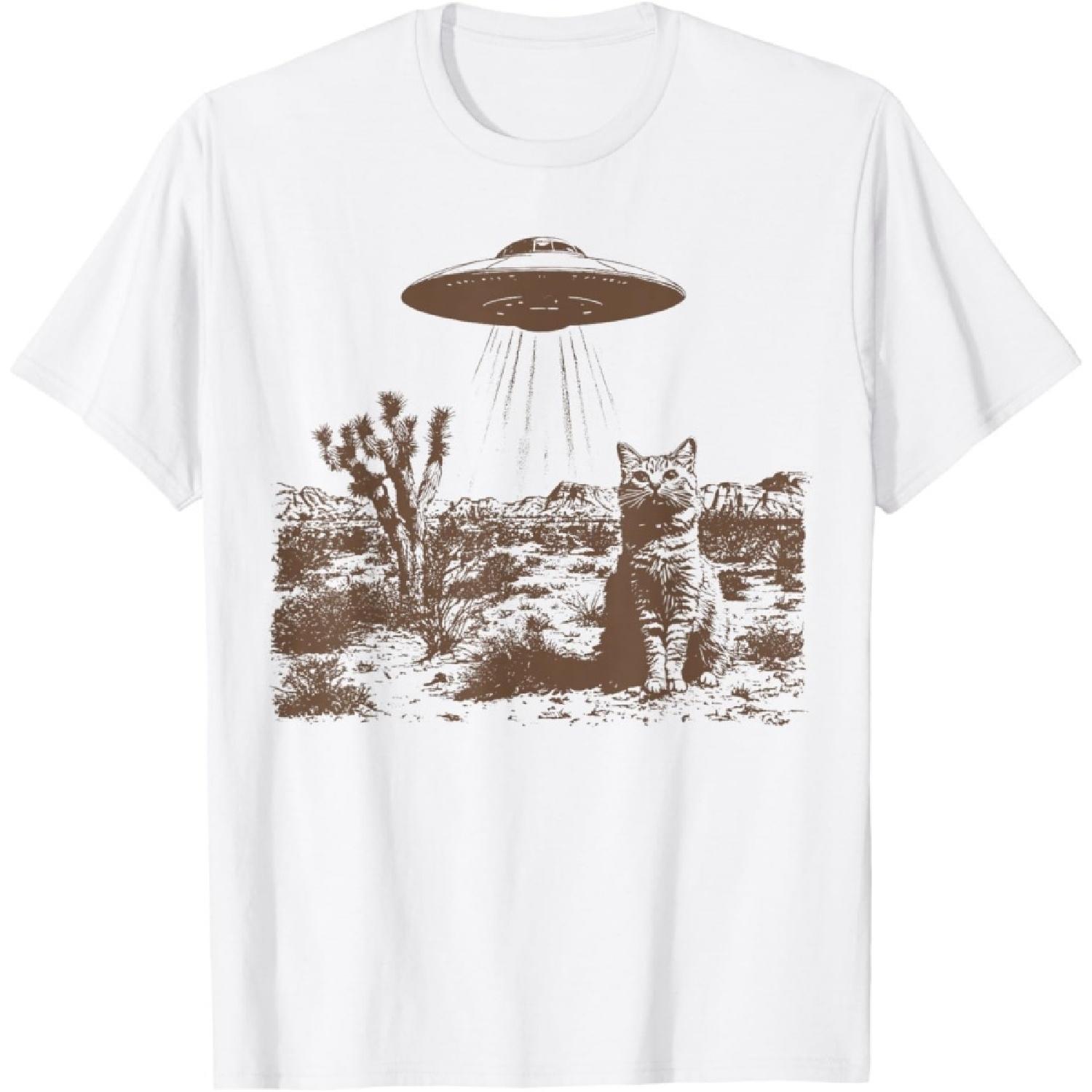 Vintage UFO Cowboy Cat Retro 90s Western Desert Cat Lover T-Shirt XXXXXL белый