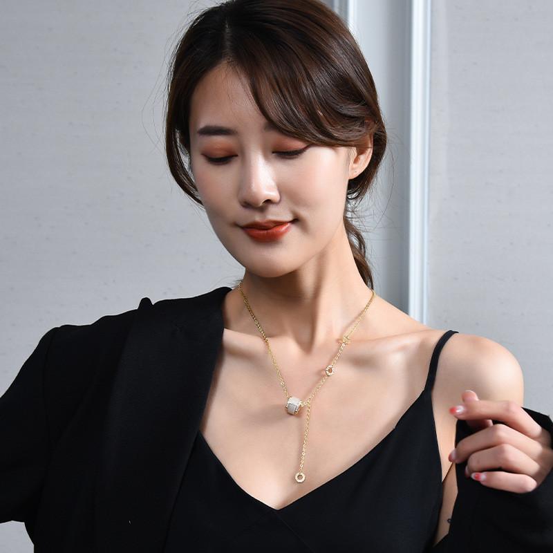 Pendant Stylish Geometric Necklace For Women Crafted From Titanium Steel With Cats Stone Eye