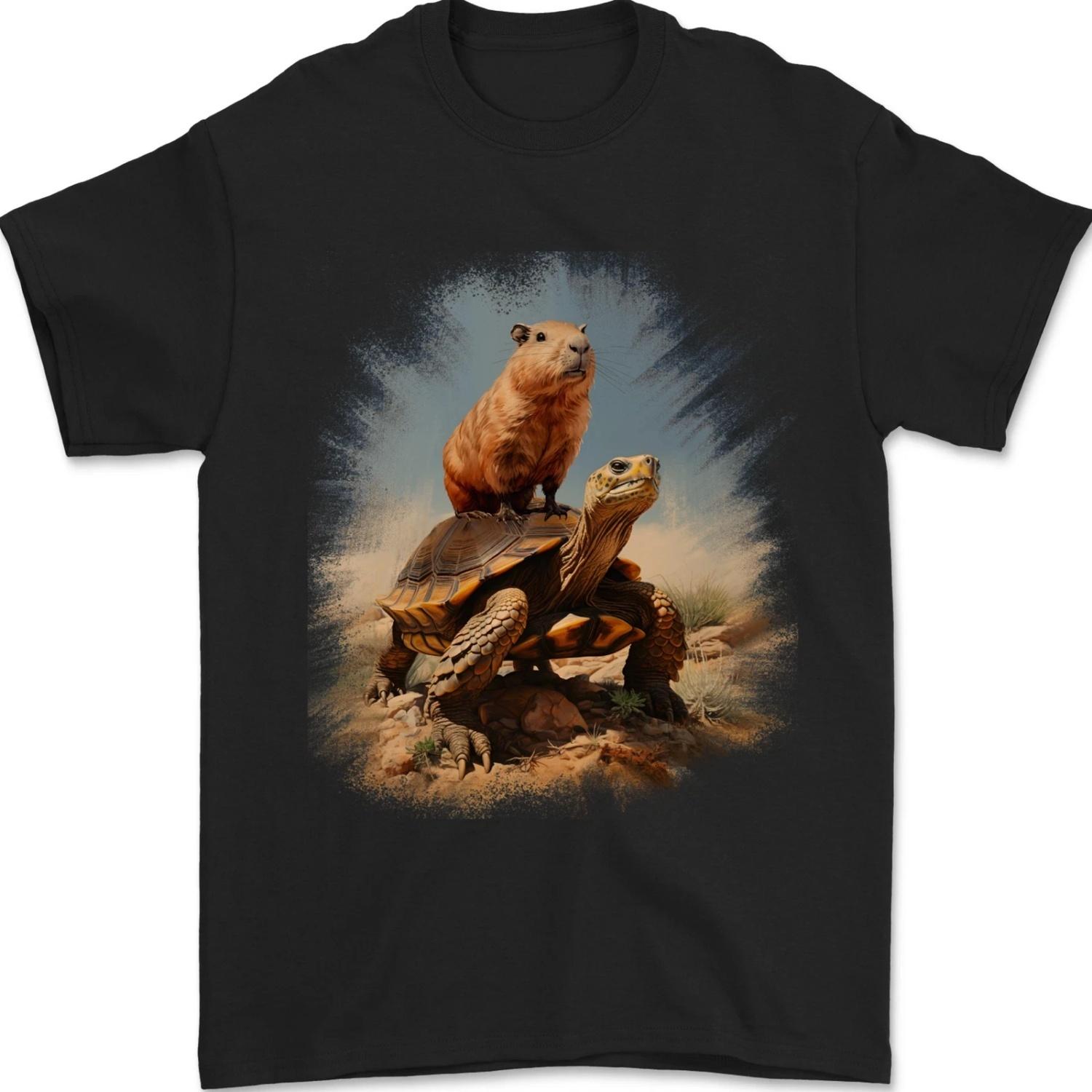 

Kapibara Turtle Graphic Printing Summer Autumn and Winter Luxury Brand Pure Cotton s and s T-shirts Short Sleeves Tops S чёрный