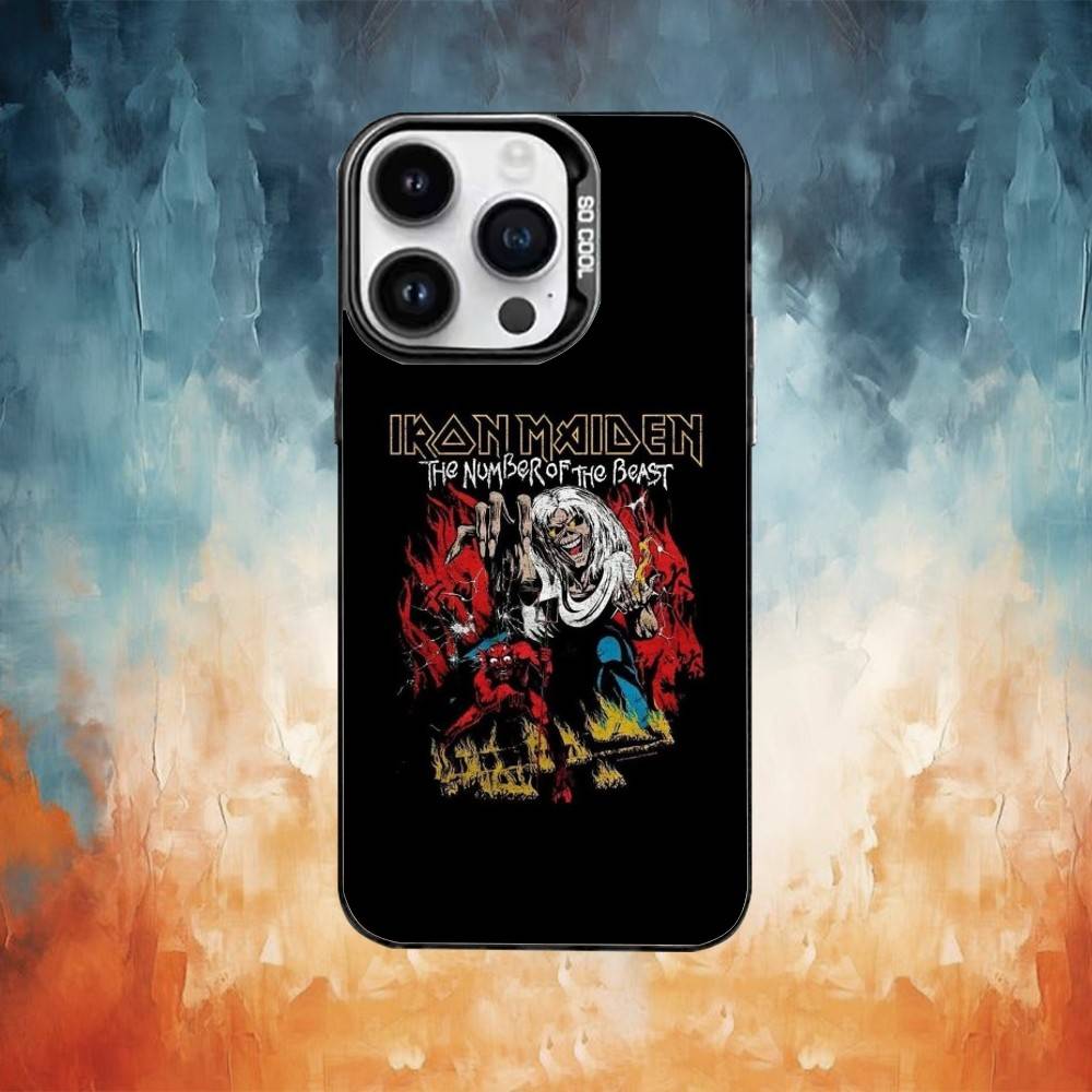 Custodia per Telefono I-Iron M-Rock M-Maiden Colore Guscio Argentato Per IPhone 17 16 15 14 13 12 11 Pro Max Plus