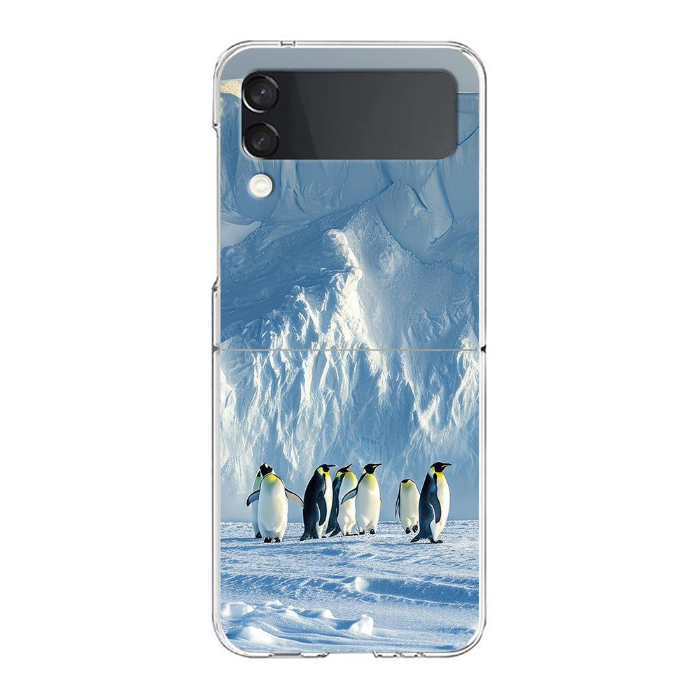 Transparent Phone Case For Samsung Galaxy Z Flip 3 4 5 6 7 Hard Folding PC Z Flip3 Flip4 Cover Antarctica snow scenery