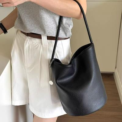 Niche Ins Lychee Grain Soft Leather Simple Bucket Bag Fashion Everything Rameno Podpaží Dámská taška