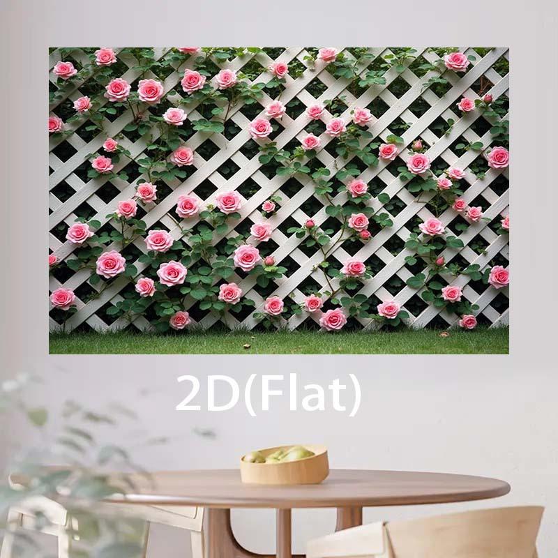 1pc, 2D flat, pink rose climbing white wire mesh fence banner, suitable for birthday celebrations and background banners, wsj