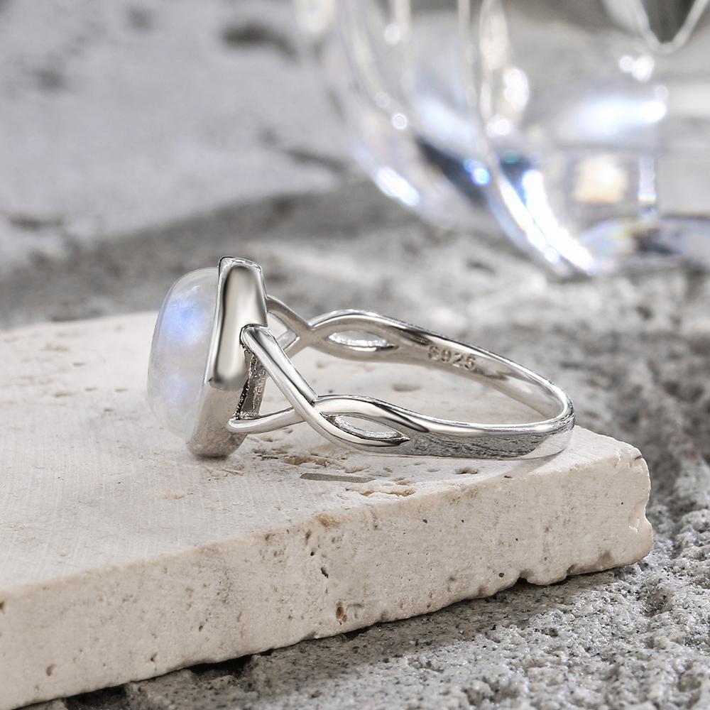 925 Silve Ring with Natural Moonstone Oval 8*10MM Simple Minimalist Twist Ring Party Gifts Fine Jewelry for Women