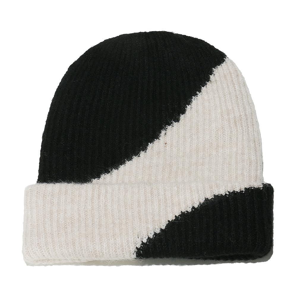

ins Japanese Korean version trendy wool hat big head circumference color matching plaid thickened thermal cover hat knitted hat women s winter M（56-58cm） чорний