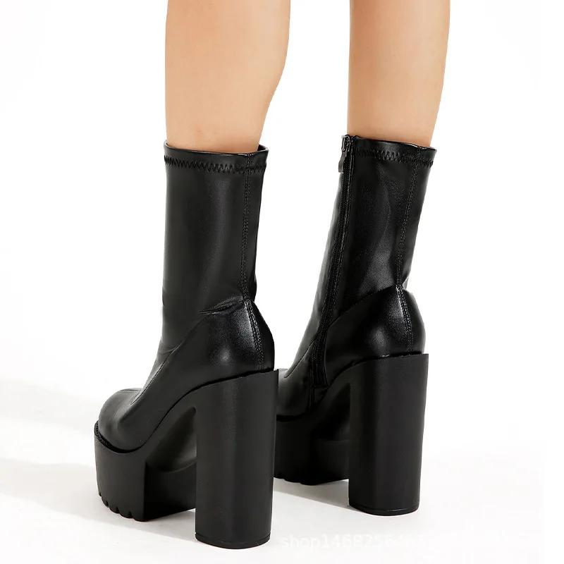 Fashion 14CM Women's Sexy Winter Black Boots Platfrom Boot Women Fashion Shoes Thick High Heel Boots Black Ankle Boots heels women