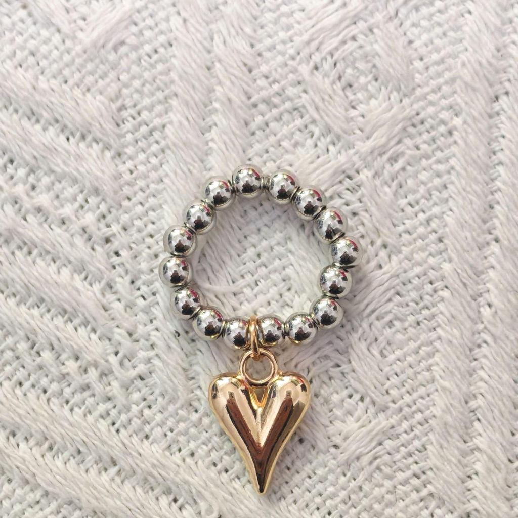 Vintage Love Heart Pendant Rings for Women Round Bead Rings Jewelry Gifts