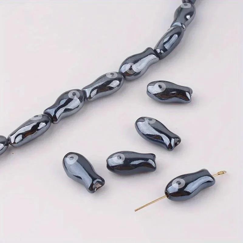 10Pcs 20mm*10mm Retro Small Fish Beads Charms Ceramic Spacer Loose Beads for Jewelry Making DIY Bracelet Accessories.