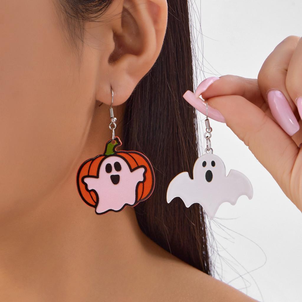 Halloween Bat Pumpkin Ghost Acrylic Earrings With Asymmetrical Animal Design For Festive Wear