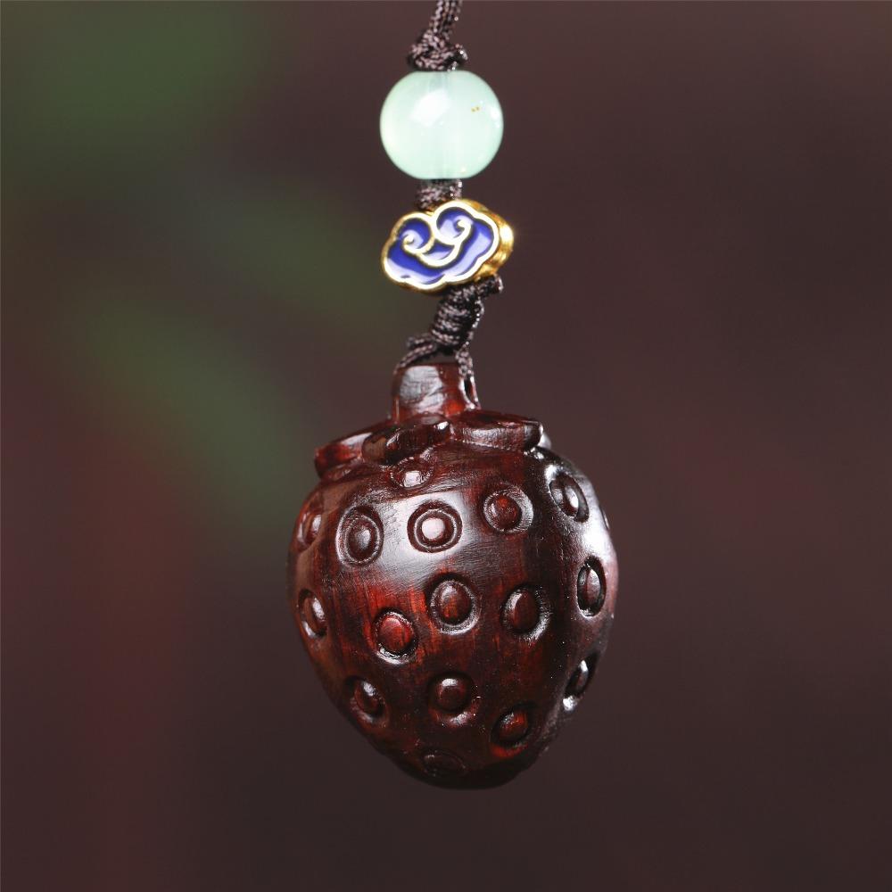 Strawberry Sandalwood Key Chain Chinese Style Lucky Cat Pendant Lucky Key Chain Strap  Men