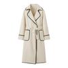 New Women's Europe and United Patchwork Fashion Tweed Coat Collared Long Sleeve Belted Long Tweed Jacket Stylish Casual Warm Soft Work Coat