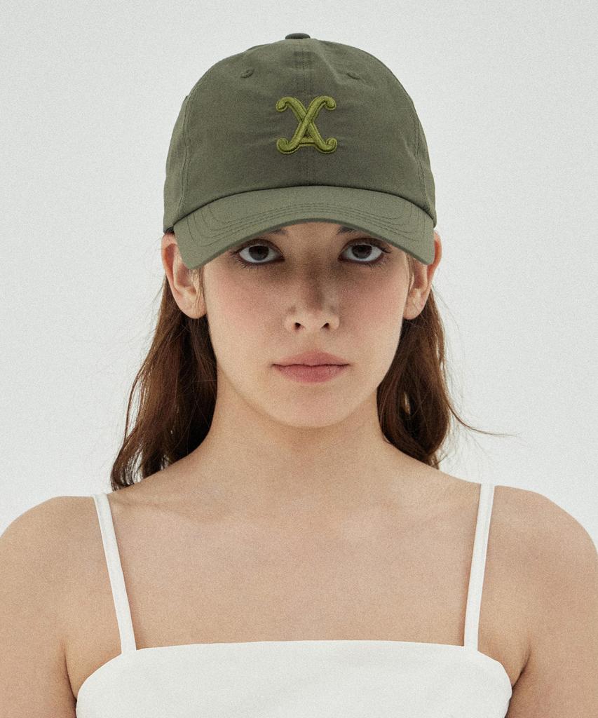 Bajal Va Curved Logo Nylon Ball Cap Khaki