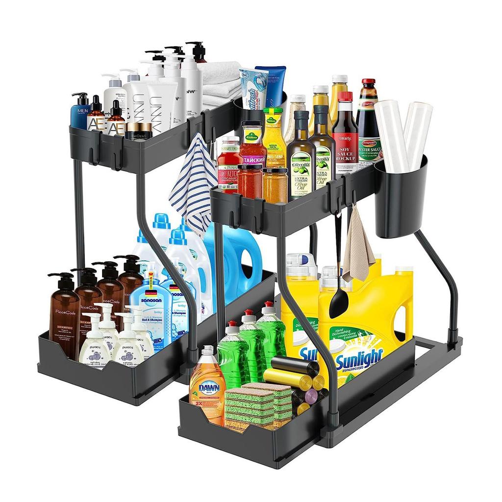 Under Sink Pull-Out Shelf Storage Rack for Kitchen and Bathroom Cabinets