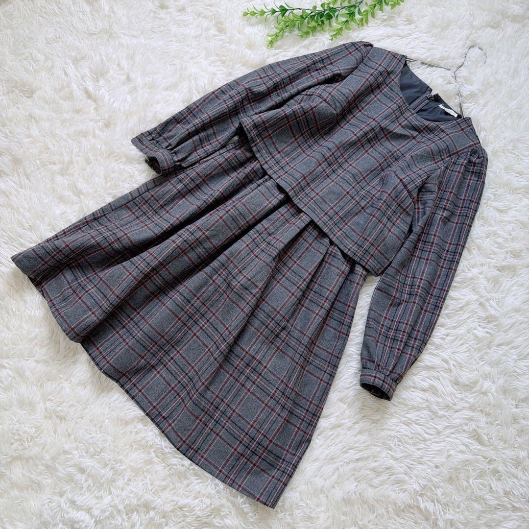 earth musicecology long sleeve dress gray M plaid pattern