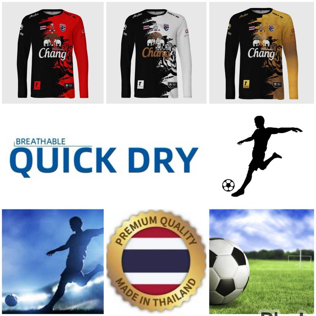 THAILAND Football Soccer Round Neck Vintage Shirt National Flag Elephant Logo Badge Unisex Men Women JERSEY Print Quick Dry Long Sleeve Uniform