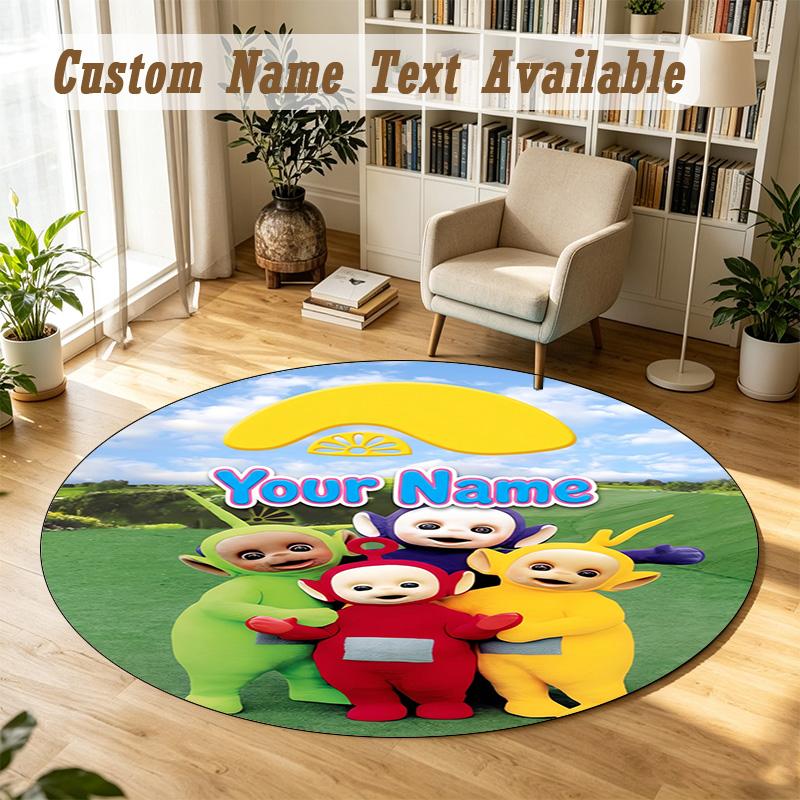 Round Rug Custom NameTeletubbies Pattern Non Slip Carpet Home Floor Decor