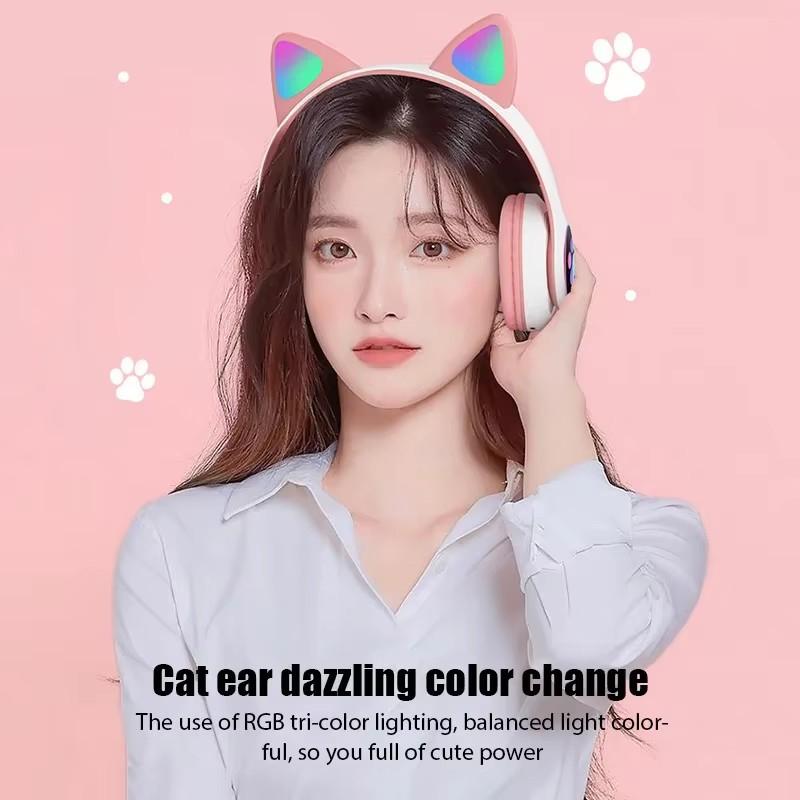 Wireless Headphones Cat Ears Bluetooth Earphones Stereo Music Sports Gaming Headset with Mic