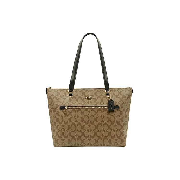 Coach Gallery 32 Monogram Canvas And Leather Zip PVC Tote Bag Women tote bags Khaki Black 79609-IMCBI Basic Set (Bag+Dust Bag)