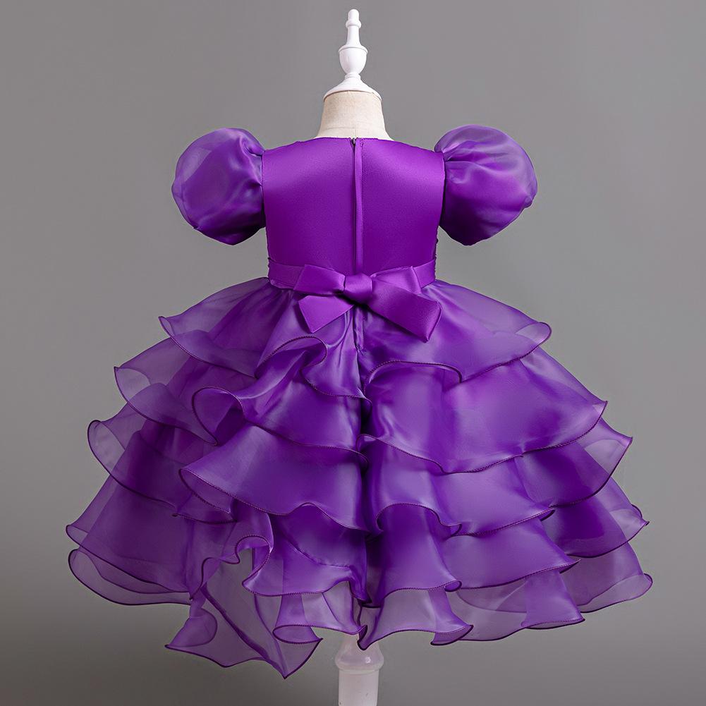 Girls Cake Dresses Bow Bubble Sleeve Princess Dress Walking Performance Halloween Flower Girl Party Dresses Dresses 8622  Girl's Favourite Dress