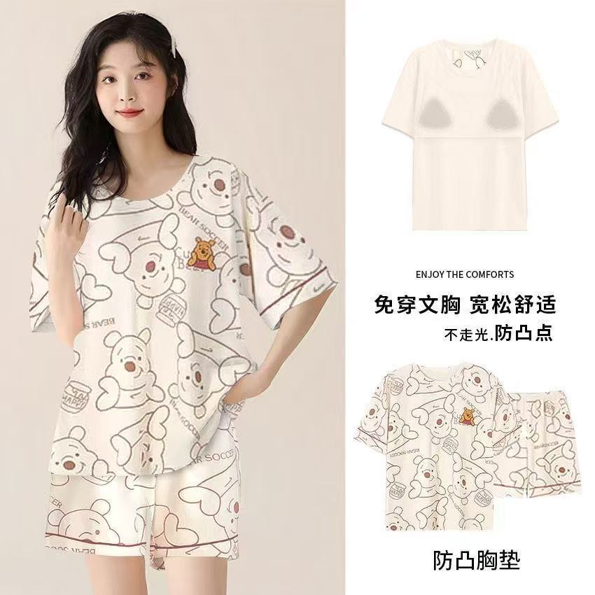 Pajamas with chest pads women's summer 1011 new women's short-sleeved thin loungewear summer