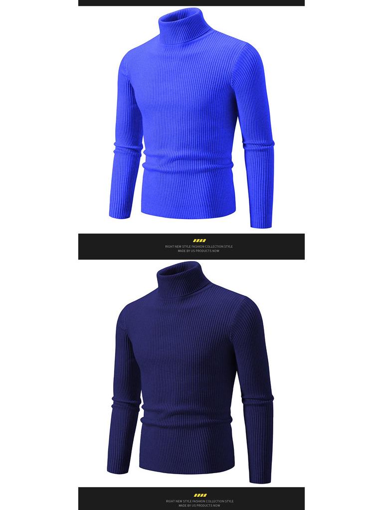 Men's Retro Solid Color Slim Turtleneck Sweater - Versatile Inner or Outer Wear, Thin Knit Design