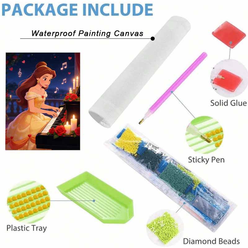 Disney Diamond Painting Kit Classic Belle Playing Piano Romantic Home Decor Craft Perfect Gift Idea Diamond Art