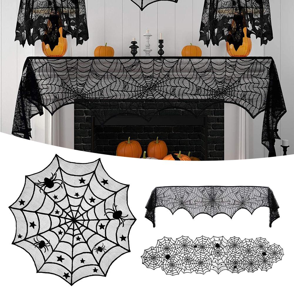 Halloween Style Horror Black Lace Table Cloth Elegant Dinning Tabletop Decoration For Home Hotel Shop