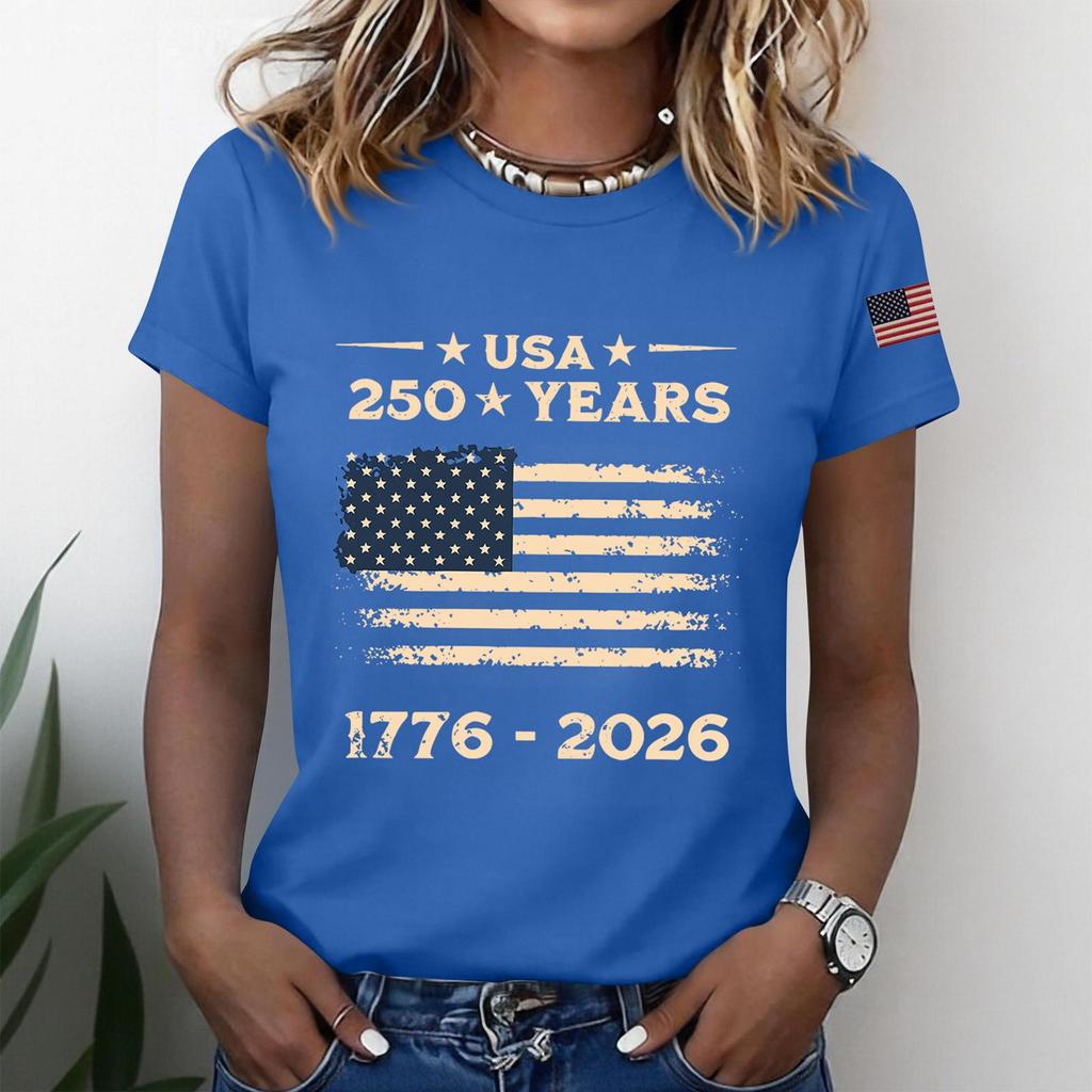 Women's Fashion Casual Printed Short Sleeve Round Neck Pullover Tops