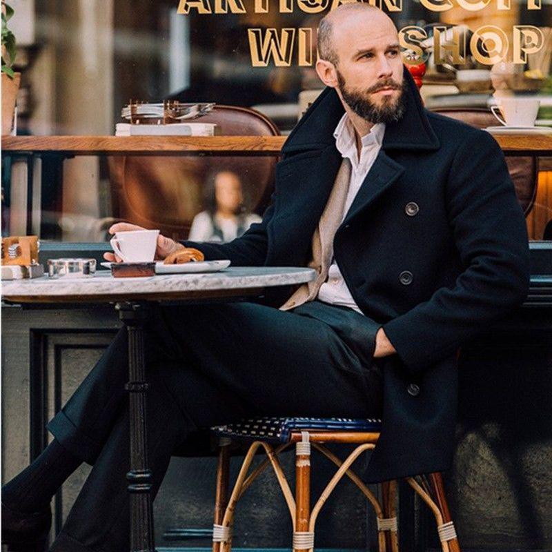 Manteau en laine mi-long pour homme style britannique - Vêtement d'extérieur à manches longues Automne/Hiver