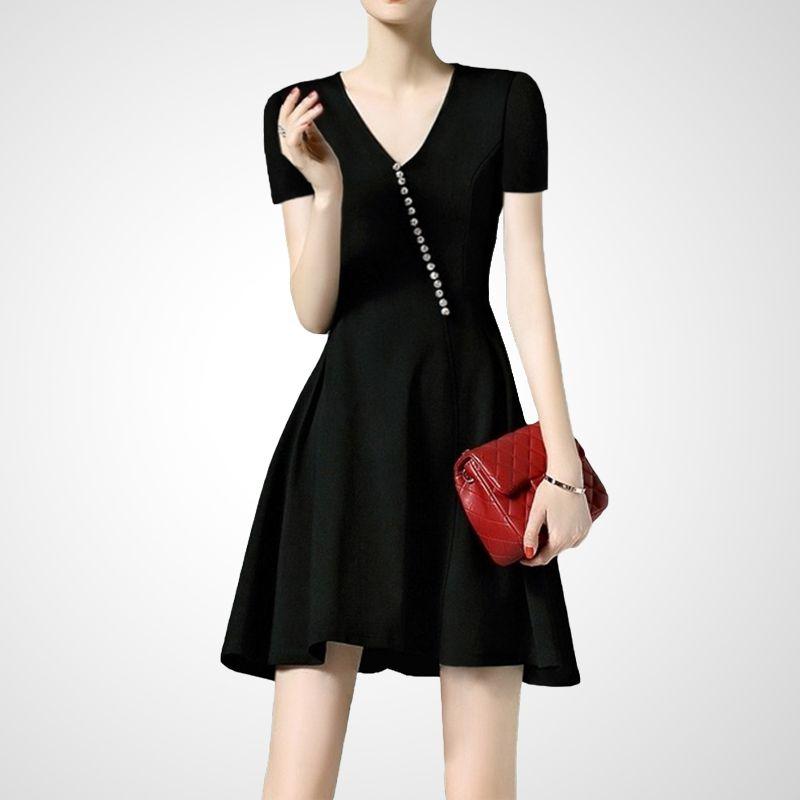 

Classic Style Waist-Tight Summer Younger Fashion Black Dress Black S