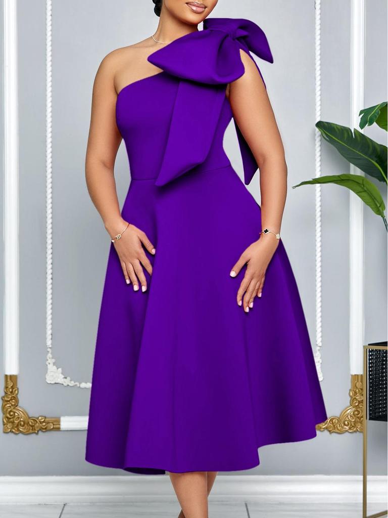 Plus Size Women's One-Shoulder Bow Evening Dress - Summer Fashion African Style