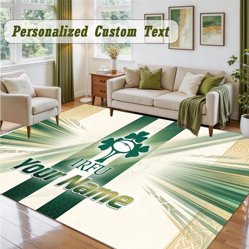 Crystal Velvet Square Rug Custom NameIreland Rugby Pattern Non Slip Home Floor Decor Rug