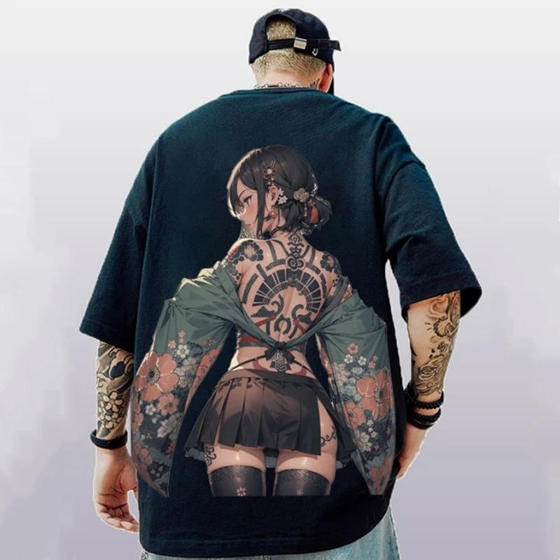 Men's T-Shirt Summer Fashion Anime Character Tee 3D Sexy Beauty Print Street Trend Top Loose Oversized Short Sleeve T Shirt