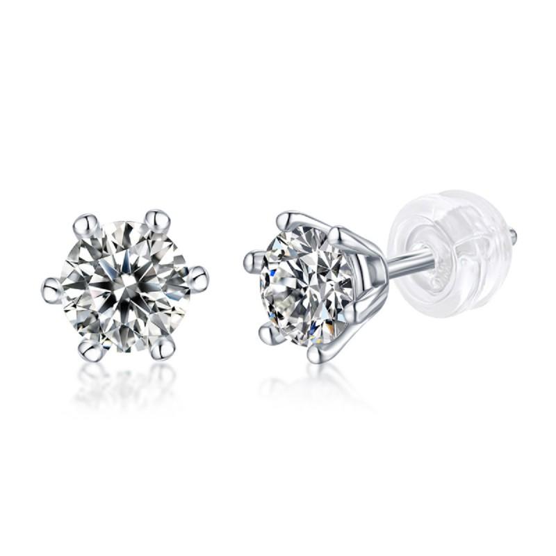 Minimalist Luxury Moissanite Stud Earrings Women Six-Prong Setting Sterling Wedding Fashion Jewelry