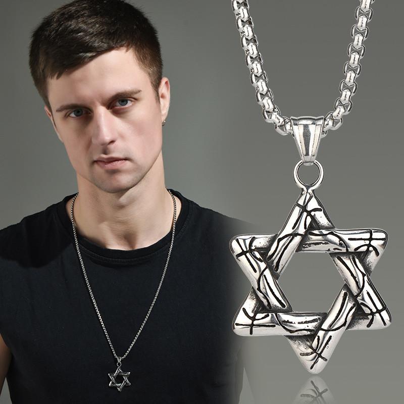 Vintage Six-pointed Star Pendant Necklace In Durable Titanium Steel For Men And Women