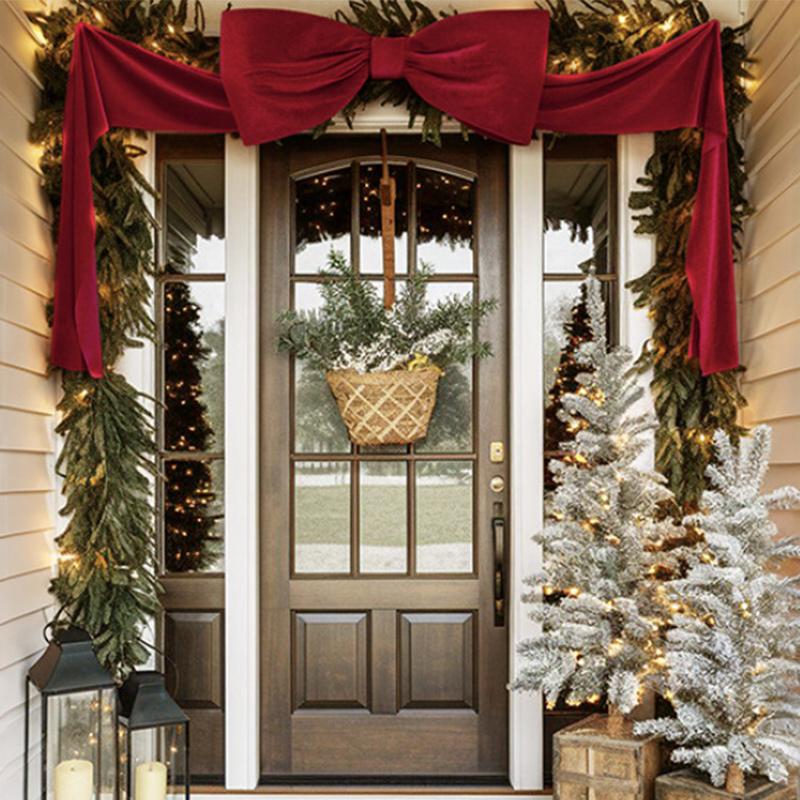 50x180cm Super Large Wine Red Velvet Christmas Bow Xmas Tree Bowknot Pendant Ornaments DIY Wedding New Year Party Decor Gifts