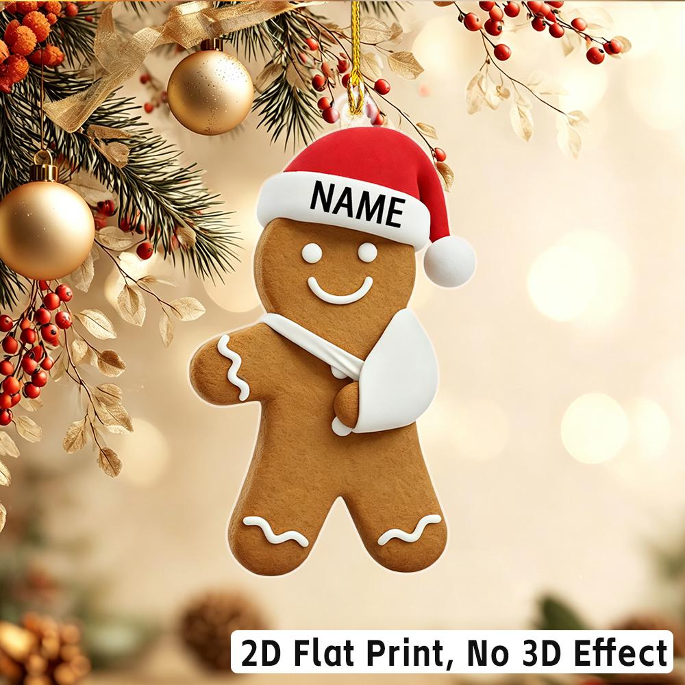 2D Flat Custom Name Irregular Acrylic Ornament,Gingerbread Figure With Bandage Detail Xmas Tree Hanging Pendant Holiday Gift