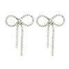 Sparkling Claw Chain Bow Tassel Earrings Women Gold Alloy Stud Drop Wedding Party Jewelry