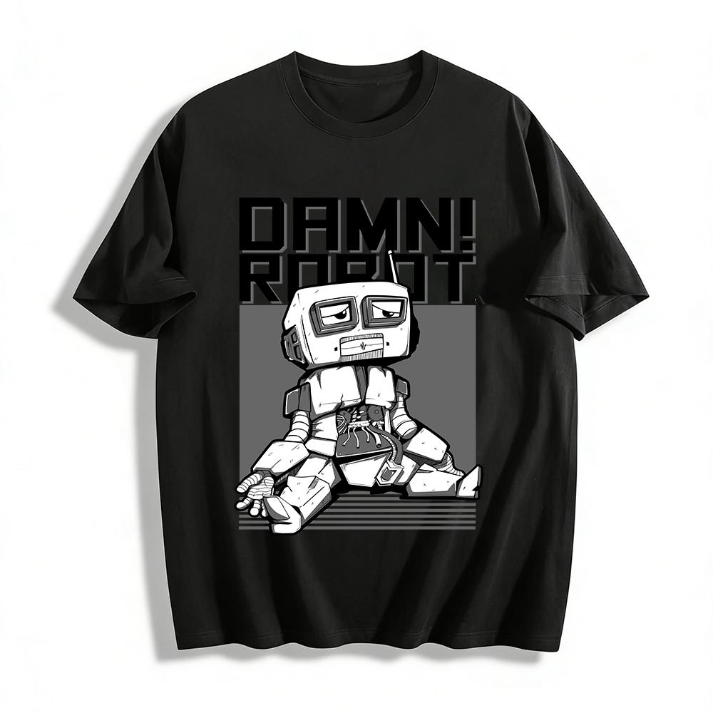 

Funny Malfunctioning Robot Print Casual Short Sleeve T-Shirt Pure cotton T-shirt XXS