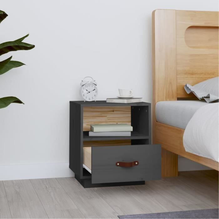 VidaXL Table de chevet Gris 40x34x45 cm Bois de pin massif818299