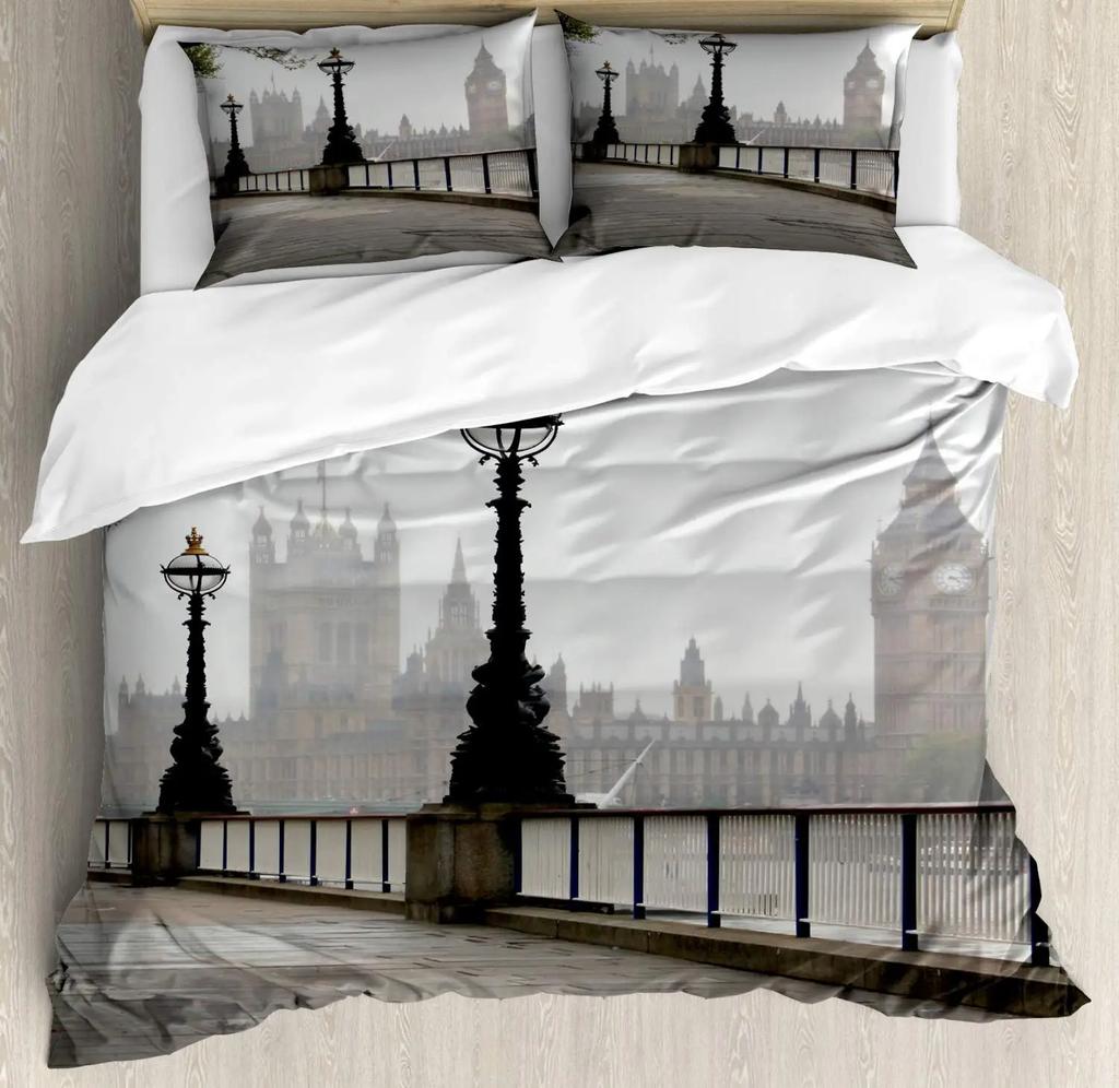 London's Clocks Trams Bridges Bedding Set London Duvet Cover Set London Telephone Booth In The Street Traditional Local Cultural