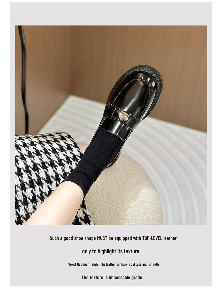 In Stock: Women's Patent Leather Camellia Small Gold Buckle Thick Sole Loafers, Non-Slip.