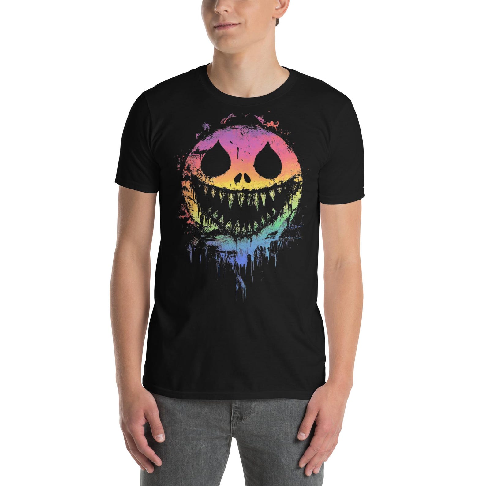 Rainbow Grinning Face T-Shirt – Unisex Dripping Graphic Tee – Perfect for Edgy Artistic Fashion 2XL