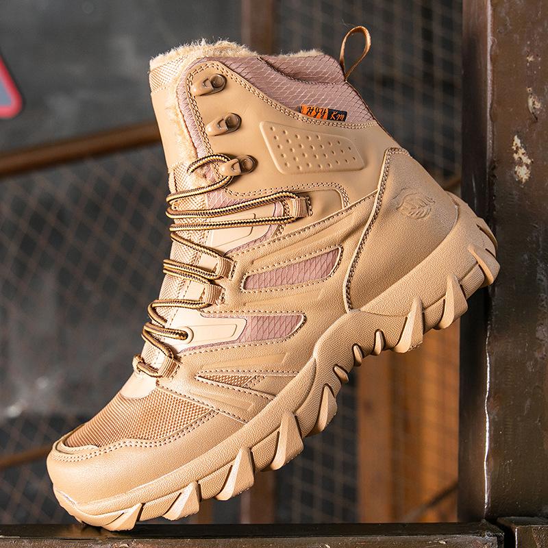 

Мужские походные ботинки для активного отдыха, больших размеров, походные ботинки-берцы, ботинки с высоким берцем, ботинки Мартина, бархатные зимние ботинки 46 коричневый