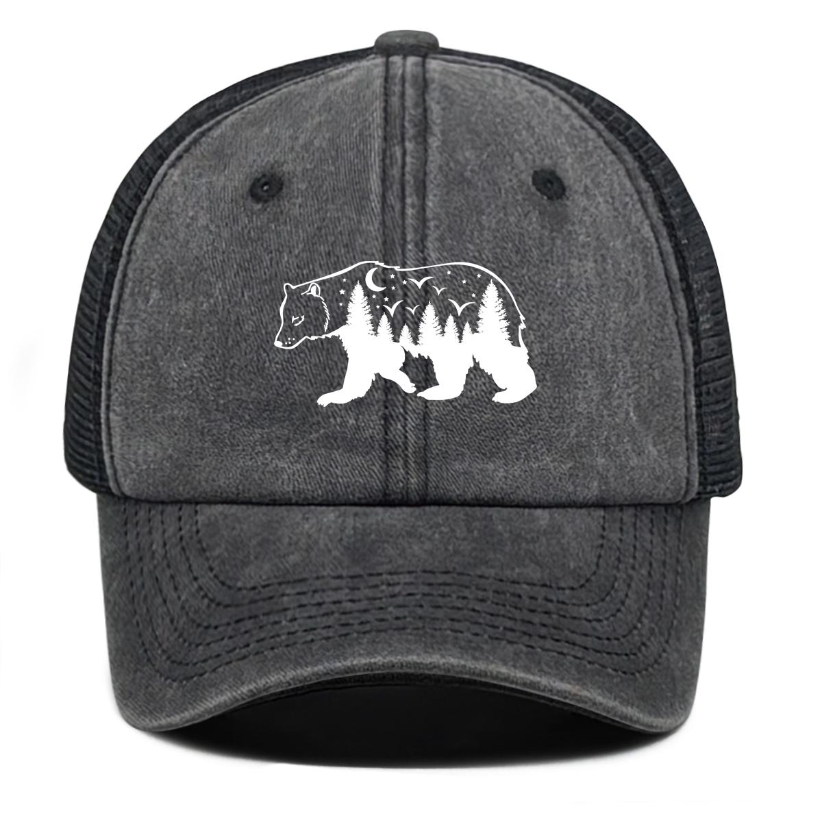 

White Forest Bear Mesh Cap Adjustable Baseball Cap Hat For Woman Distressed Simple Snapback Trucker Hat Ideal Choice For Gifts