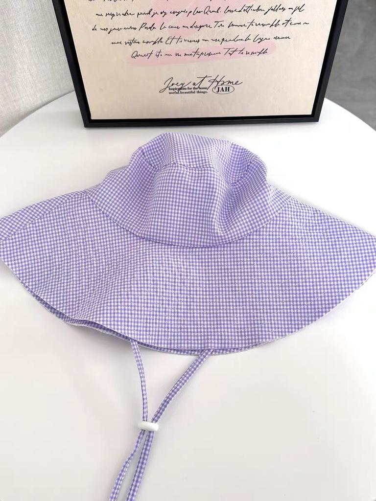 Korean Style Plaid Wide-brimmed Sun Protection Bucket Hat for Women - Spring/Summer Elegant Hiking Accessory with Face-Flattering Design.