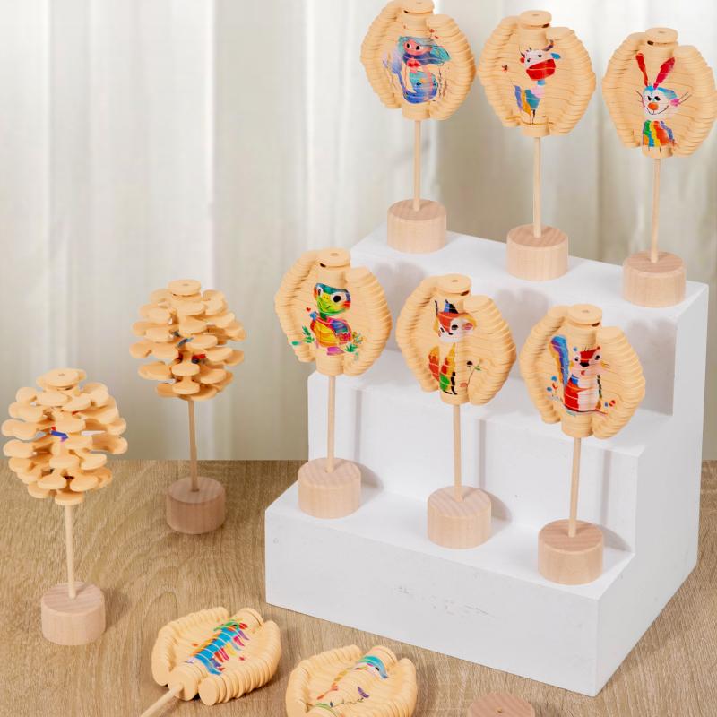 Holz Drehende Lutscher Figuren Drehendes Kreisel Montessori Spielzeug Tragbar Interaktiv Lustig Drehender Lutscher Frühe Bildung